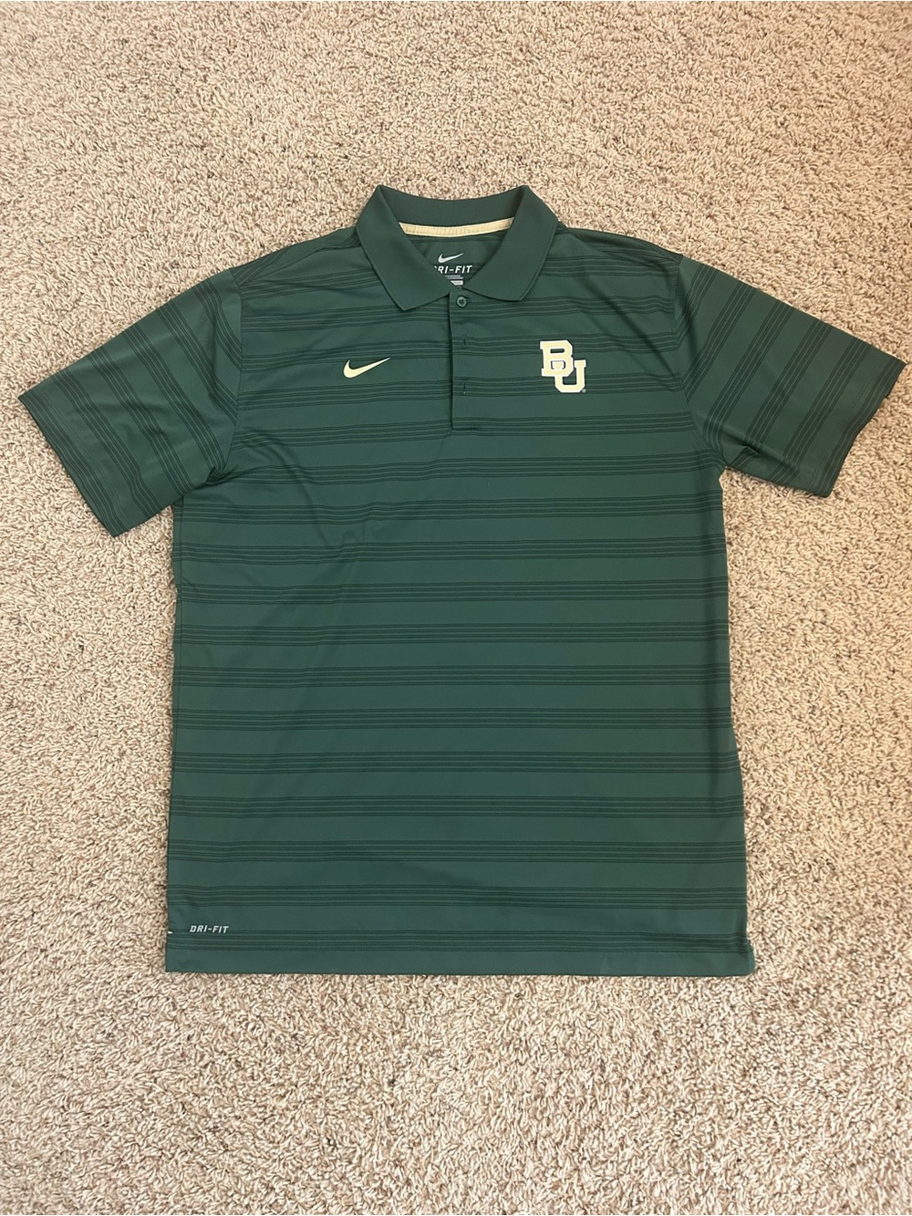 Nike Green Baylor BU Logo Striped Polo